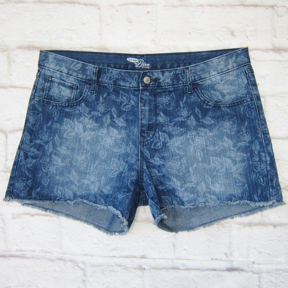 Old Navy The Diva Shorts Womens 16 Regular Blue Floral Pattern Denim Cut Off